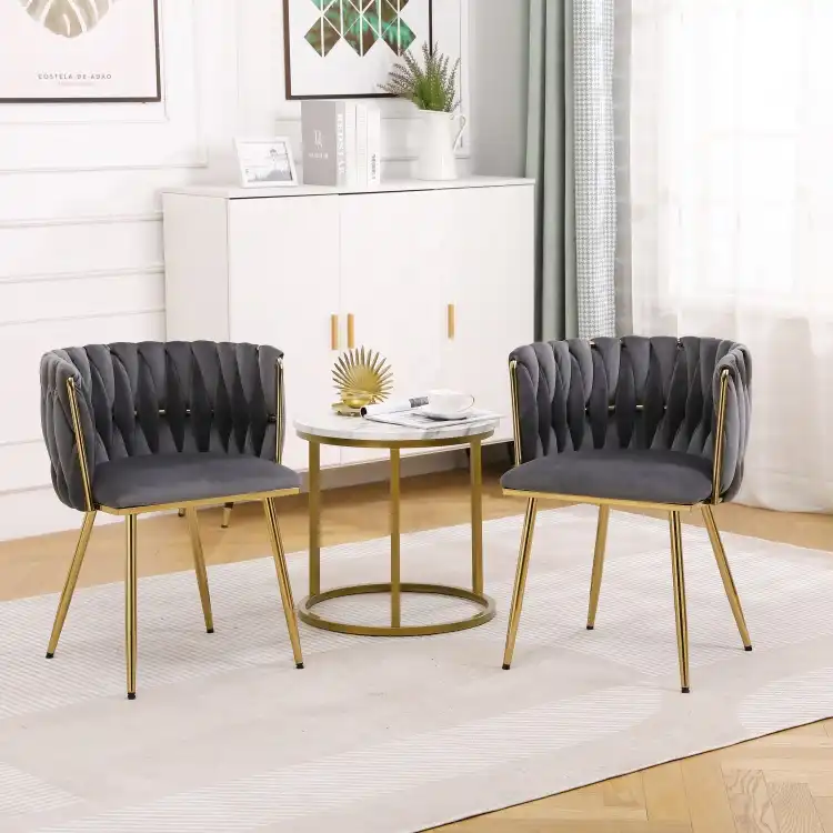 Grey Modern Woven Dining Chair Metal Legs