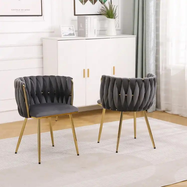 Grey Modern Woven Dining Chair Metal Legs