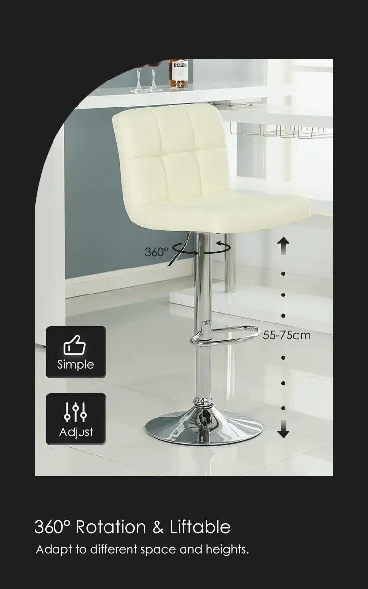 Square back adjustable swivel bar stool
