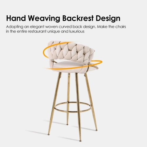 Metal legs hand-woven backrest high bar stool Metal legs hand-woven backrest high bar stool