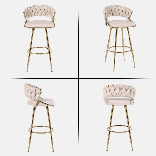 Metal legs hand-woven backrest high bar stool Metal legs hand-woven backrest high bar stool