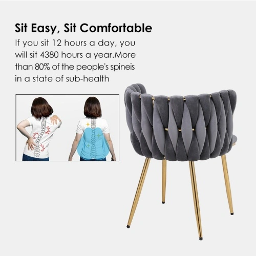 Grey Modern Woven Dining Chair Metal Legs