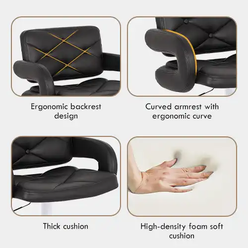 Black leather bar stool with arms and back