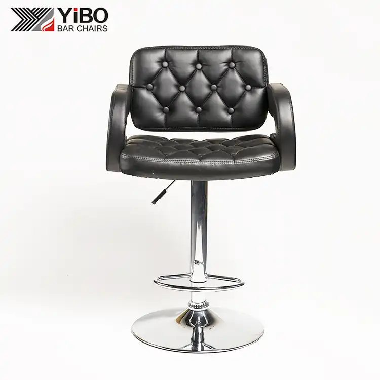 Black leather bar stool with arms and back