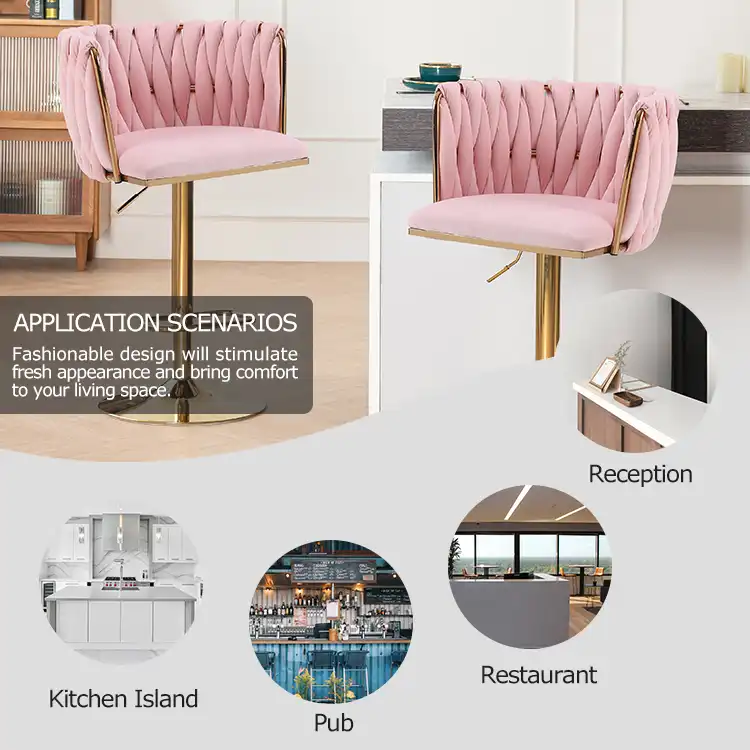 Swivel velvet gold frame bar stool