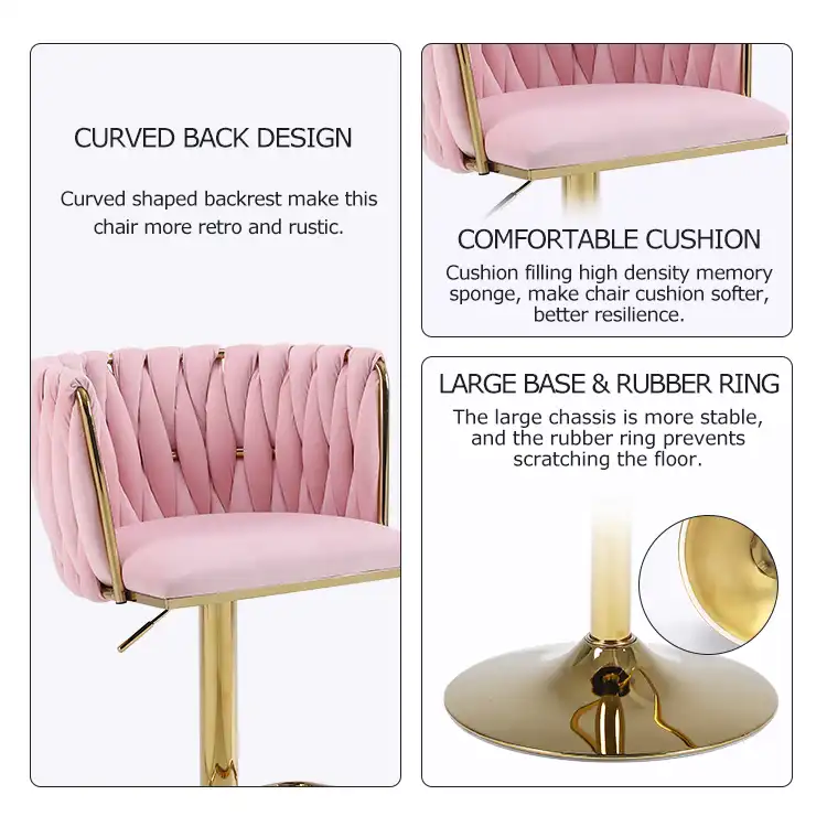 Swivel velvet gold frame bar stool