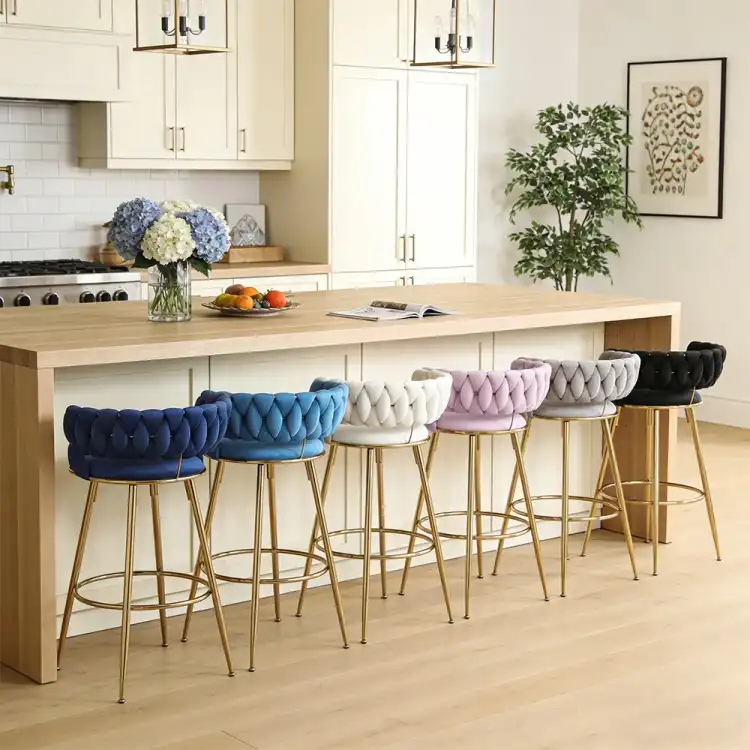 Pink bar stool with woven back