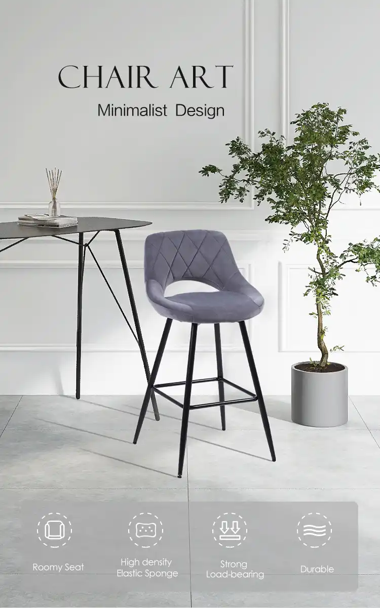 Grey Modern Velvet Bar Chair Grey Modern Velvet Bar Chair