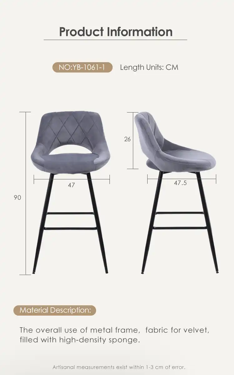Grey Modern Velvet Bar Chair
