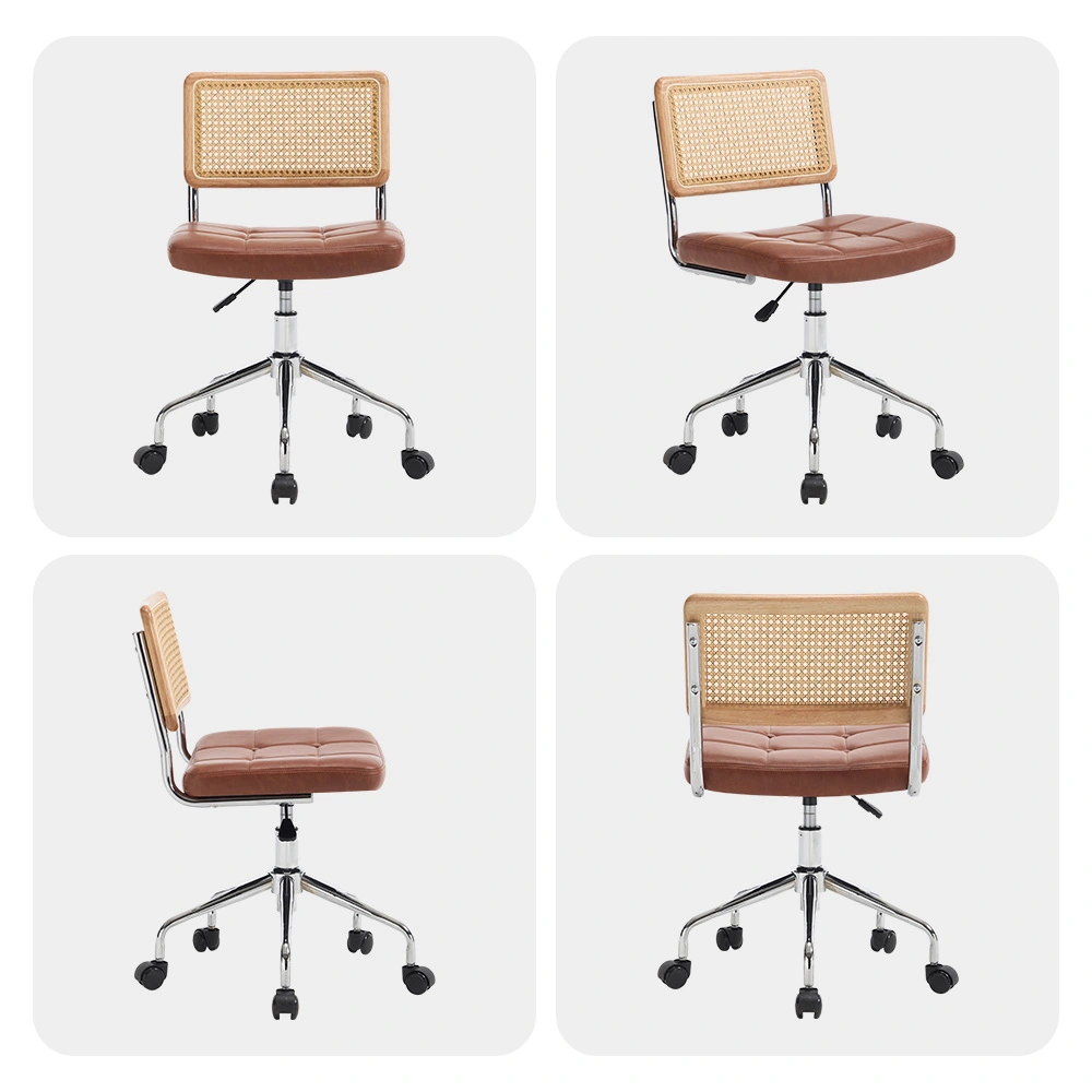 Rattan Back Upholstered Swivel Chair