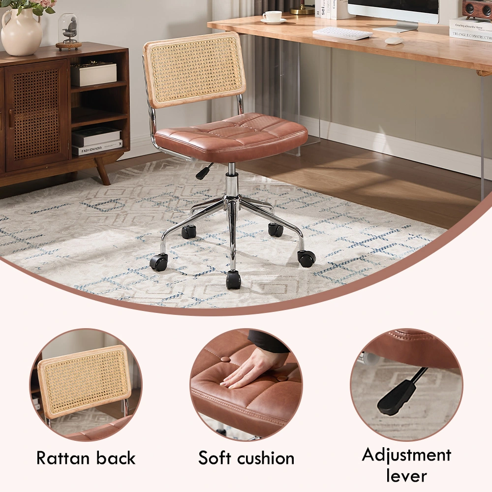 Rattan Back Upholstered Swivel Chair