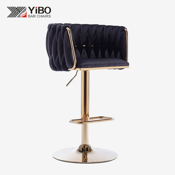 Kursi bar bingkai emas beludru putar