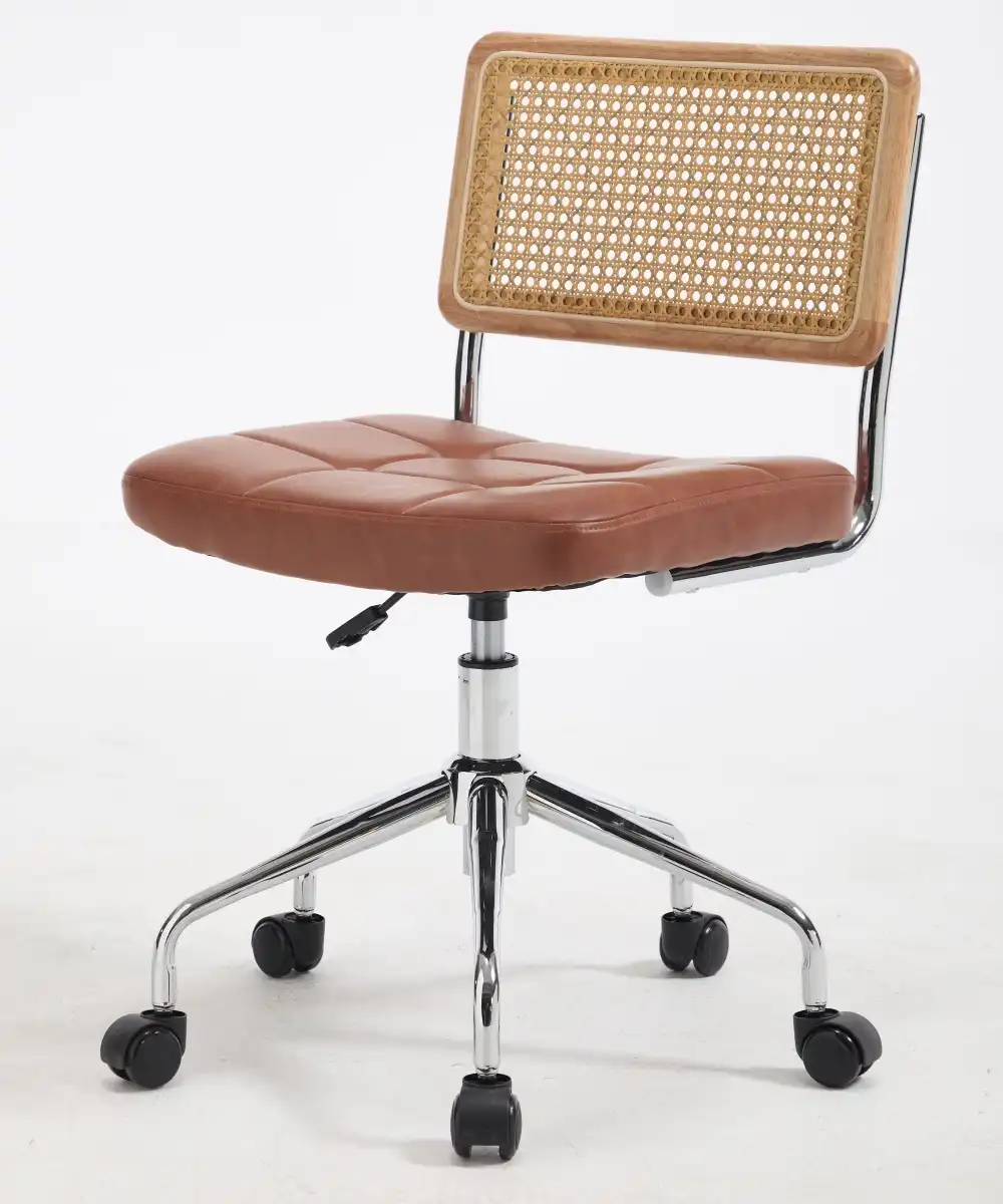 Rattan Back Upholstered Swivel Chair